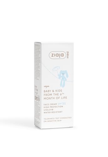 BABY & KIDS Crema Facial Bebé SPF50 | Protección Solar Cara Infantil desde 6 Meses | Resistente al Agua | Con Karité, Vitamina E | 50 ml | Vegana de ZIAJA MED