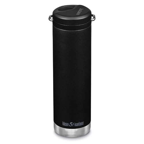 Klean Kanteen TKWide Insulated Water Bottle with Twist Cap - Reusable Travel Water Bottle with Stainless Steel Straw - Perfect for Sports & the Office - Black, 20 oz