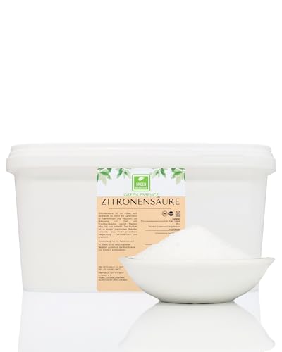Zitronensäure Pulver 5kg E330 von Green Essence Lebensmittelqualität Citronensäure - Natürlicher Kalklöser & Haushaltsreiniger - Umweltfreundlich vegan & nachfüllbarer Eimer