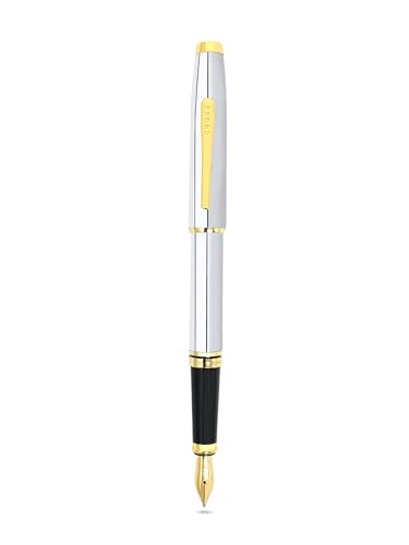 Image of Cross Coventry Polished Chrome with Gold-Tone Fountain Pen - Fine Nib, Refillable, Luxury Gift Box