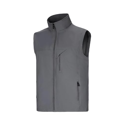 Image of Mens Vests Outerwear Windproof Lightweight Softshell Sleeveless Jacket | Breathable Zip Up Multi-Pockets Quick Dry Sports Vest for Golf Hiking Fishing Running
