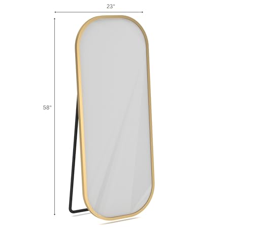 Image of Gharaana Oval Capsule Metal Floor Mirror For Living Room, Full-Length Mirror For Bedroom | Standing Mirror | Glam Gold (58x23x12)
