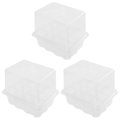 DIYEAH Lot de 3 Boîtes de Germination Transparentes 12 Trous Plateaux de Pépinière en Plastique Épais et Haut Étanches et Faciles à Nettoyer pour Semis et Culture de Plantes en