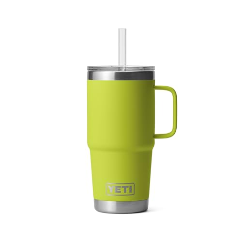 Image of YETI Rambler 25 oz Tumbler with Handle and Straw Lid, Travel Mug Water Tumbler, Vacuum Insulated Cup with Handle, Stainless Steel, Chartreuse