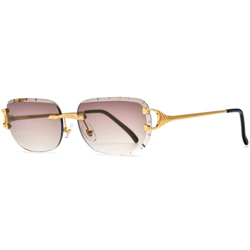 Image of HEPIDEM Rimless Rectangle Zircon Diamonds UV400 Square Sunglasses for Men with Nylon Lens