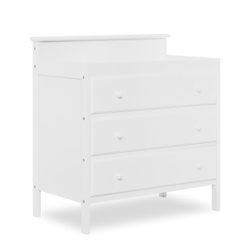 Image of Dream On Me Mason Modern Changing Table with Free Changing Pad in White, Three Spacious Drawers, Made of New Zealand Pinewood, Includes 1" Mattress Pad and Anti-Tipping Kit
