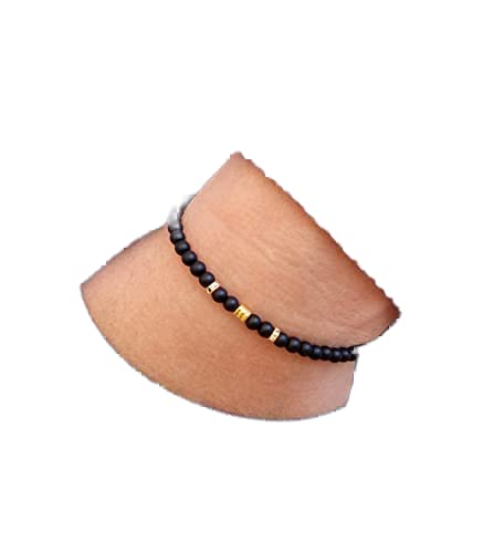 Bracelet onyx noir mat LKBEADS LCBR-4383 en pierres naturelles 4mm et fermoir argenté