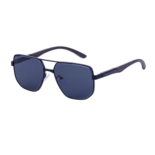 Lunettes de soleil carrées surdimensionnées double pont métal grain bois UV400