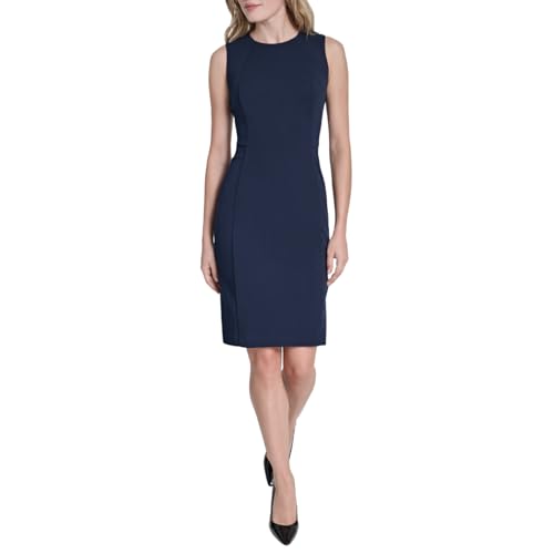DKNY Women's Sleeveless Jewel Neck Scuba Crepe Sheath Dress Mini Dress, Spring Navy, 2