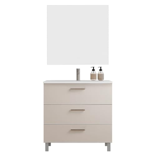 Acomoda Textil - Mueble de Baño Completo con Módulo, Lavabo, Grifo y Espejo. Diseño Moderno, Funcional y Compacto para Organización Espacio y Comodidad en el Hogar. (Modelo 01 60 cm, Blanco Titano)
