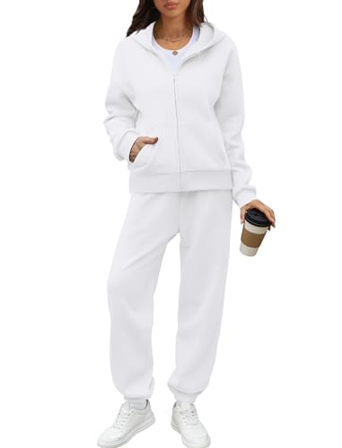 Saloogoe Sweatsuits Women 2 Piece Outfits 2024 Fall Fleece Sweatshirt Sets Zip Up Hoodie Sets Travel Lounge Sets2