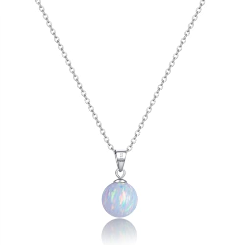 IVY TAILI Opal Necklace for Women Dainty 10mm Round White Opal Necklaces Handmade Opal Jewelry for Women Mother's day gift