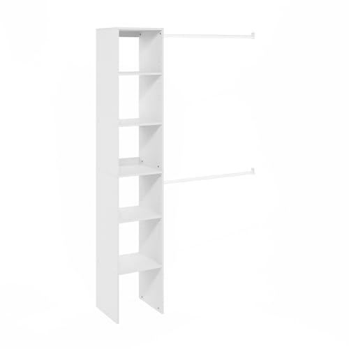 Image of Furinno FANO Closet Organizers and Storage, 5-Tier Closet Storage Organizer with 2 Hanging Bars, Wardrobe Closet Shelf Towers, Adjustable Shelves, for Wardrobe, Bedroom, Living Room, White