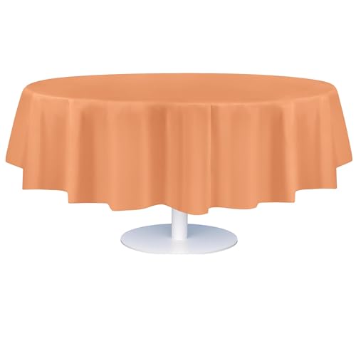 Image of Grandipity Peach 12 Pack Premium Disposable Plastic Tablecloth 84 inch Inch Decorative Round Table Cover | Plastic table covers, durable disposable tablecloths, fade and tear-resistent table cover for party, event