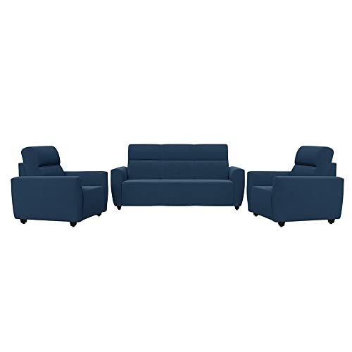 Image of Wakefit Sofa Set | 3 Year Warranty | Sofa 5 Seater, 5 Seater Sofa for Living Room, Wooden Sofa Set, Sofa Set 3+1+1 Seater - Belize(Malphino : Cobalt Blue)