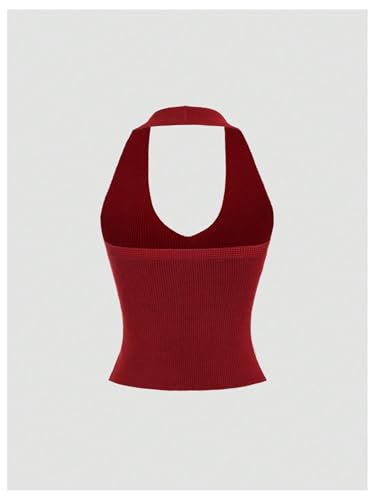 GORGLITTER Women's Sexy Going Out Vest Tops Fashion Crochet Knit Ribbed Sweater Vest Open Front Trendy Halter Crop Tops2