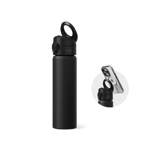 RHINOSHIELD AquaStand Magnetic Bottle 23 oz | Stainless Steel Insulated Water Bottle with Straw Lid, Sport Bottle with MagSafe Compatible Handle, Tripod with Adjustable Angles, Leak Proof - Black