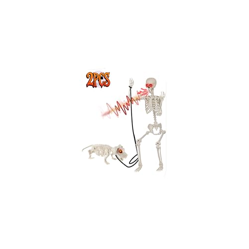 5.4FT Life Size Halloween Animatronics Skeleton with Skeleton Dog