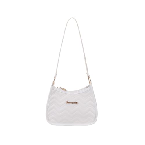 Bolsas de ombro para mulheres, bolsa tiracolo acolchoada com estampa de diamante, bolsa tiracolo de poliuretano, bolsa de mão com fecho de zíper, Branco ondulado