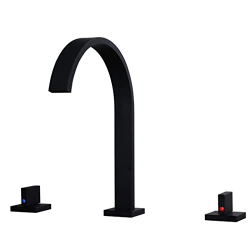 Grifo de lavabo de 3 orificios con control bimando de latón negro anticorrosión