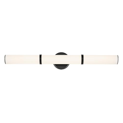Image of Kichler Rosh 32 inch LED Large Bath Bar Vanity Light Fixture with White Glass in Black, Modern Minimalist for Bathroom Mirror, Fireplace, Buffet, Hallway (32 inch W x 5 inch H), 55189BKLED