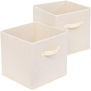 2 Pack Drawer Organisers Storage Boxes Wardrobe Foldable Drawer Dividers Cubes with Handles for Clothes Closet Shelves Organiser Bras, Socks, Underwear, Ties, Scarve, Toys, books for Home/Office Beige