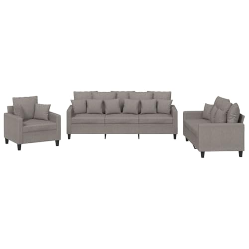 vidaXL Sofagarnitur 3-TLG., Sessel Couch mit Kissen, Sofa Wohnzimmersofa mit Armlehnen, Couchgarnitur Designsofa Sitzmöbel Polstermöbel, Taupe Stoff