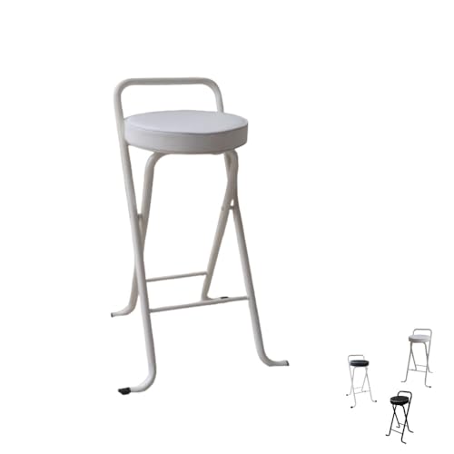 MACAGGTNTU Acolchado Taburete Plegable 65 75cm Taburete De Bar Plegable Negro Taburete Alto Portátil Silla De Mostrador Silla De Comedor con Respaldo Reposapiés(White,65cm/26in)