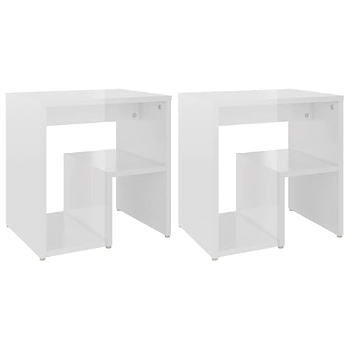 vidaXL Tables de Chevet 2 pcs, Armoires de Nuit avec Étagère, Armoires de Lit, Meubles de Rangement Chambre, Moderne, Blanc Brillant Bois d'Ingénierie