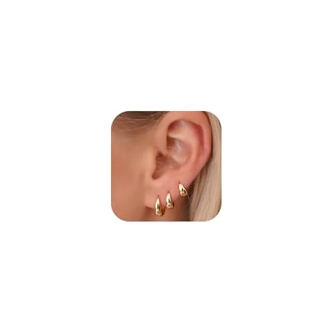Gokeey Small Chunky Hoops Earrings Set for Women, 14k Gold Plated Lightweight Gold Hoop Earrings for Women, Thick Hoops Huggies Earrings for Women Gold Earring set Stack Trendy Jewelry Cover