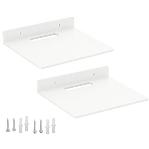 NUTNAPH Small Floating Shelf –3mm Thick, 6.5 inch, Wall Shelf, Metal Floating Shelves for Echo, Cameras, Small Speaker, Wall Shelves for Bathroom, Living Room, Bedroom (White 2pcs)