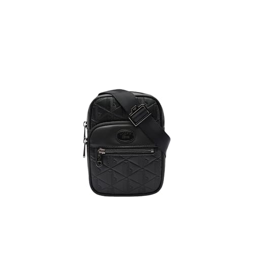 Lacoste Bolsa Crossover pequena com monograma em relevo, preta, tamanho único, Preto, One Size, Bolsa Crossover pequena com monograma em relevo