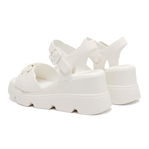 Image of Women's Comfort Padded Flat Peep Toe Slingback Sandals with Ankle Strap Shoes White US5