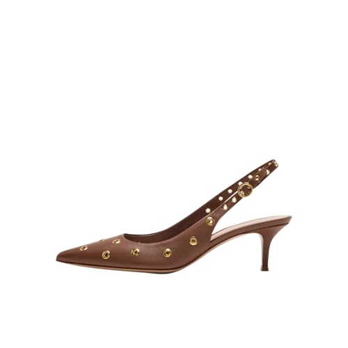 Vertundy Women's Pointed Toe Slingback Pumps Ankle Strap Metal Buckle Hollows Out Kitten Heel Sandals Mesh Bride Wedding Dress Pump Shoes Ladies