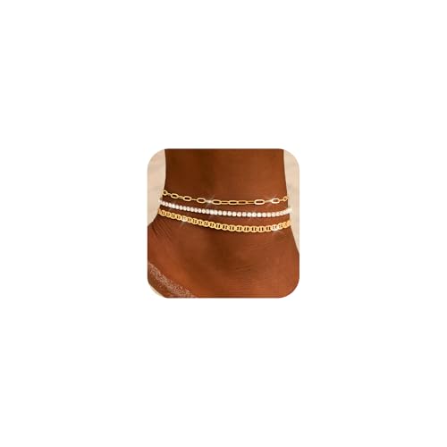 Image of ZHESHY Gold Silver Ankle Bracelets for Women 14K Gold Plated Anklets for Women Waterproof Cuban Link Heart Chain Anklets Set Non Tarnish Dainty Layered Anklet Bracelets for Women Summer Beach Jewelry