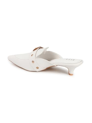 Image of ELLE Women Elegant Buckle Kitten Heel Slip-On Mule