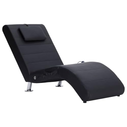 vidaXL Diván de Masaje con Almohada Cuero Sintético Negro Asiento Chaise Longue Sofá Sillón