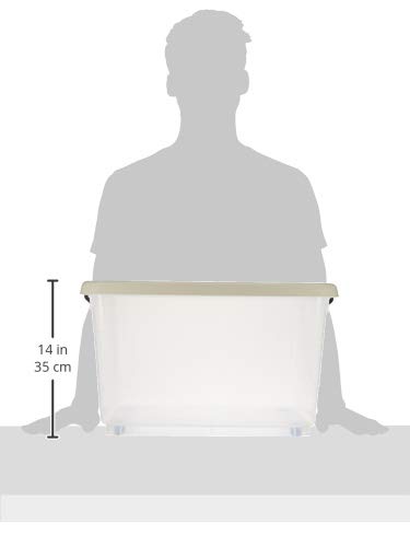 Cosmoplast 55L Clear Plastic Storage Box With Wheels & Lockable Lid, Off White, 55-Liters