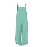 Salopette da donna, vestibilità larga, senza maniche, in cotone, pantaloni con tasca, Verde, 5XL