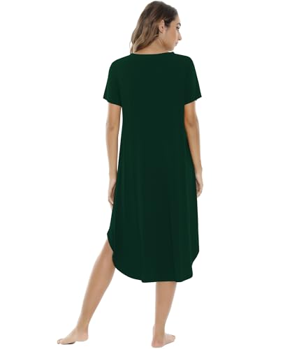 Image of NACHILA Nightgowns for Women-Viscose Made from Bamboo, V Neck Sleepshirts Short Sleeve Sleepwear Cool Nightshirt