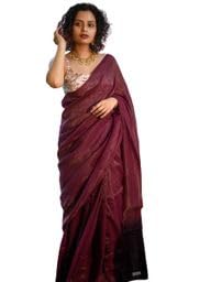 suta Mul Cotton Handloom Zari Stripes 5.5M Saree, Purple-picture-50