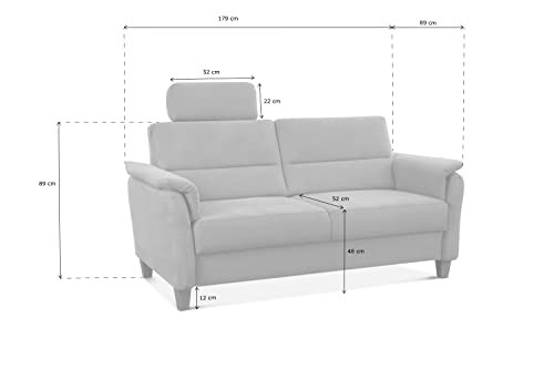 CAVADORE 3er-Sofa Palera mit Federkern / Kompakte Dreisitzer-Couch im Landhaus-Stil / inkl. 1 Kopfstütze / 179 x 89 x 89 / Mikrofaser, Grau – Bild 4