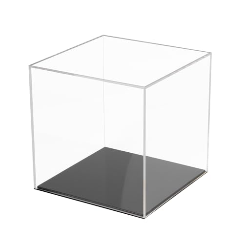 Kcgani Fully Assembled Acrylic Display Case with Black Base, Clear Cube Dustproof Acrylic Display Box for Collectibles, Alternative Glass Case with Black Stand for Display, 6x6x6Inch