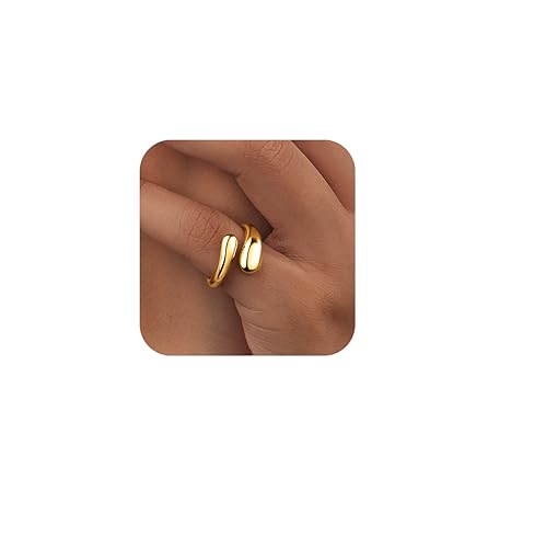 Gold Pinky Rings for Women Size 6, 14K Gold Plated Statement Signet Rings, Adjustable Wedding Band Jewelry