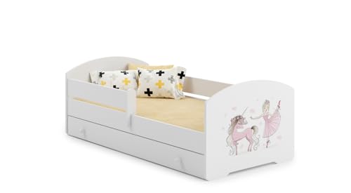 KOBI LUK Enfant Blanc avec Matelas et Sommier | Barrière et Tiroir de Rangement | Bébé Garçon Fille | Sécurisé pour Chambre Enfant (Blanc | La Fille à...