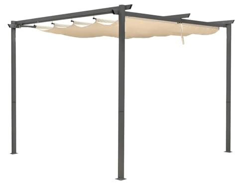 Cenador de Acero y Aluminio con pérgola retráctil retráctil Impermeable (3 x 3 m)
