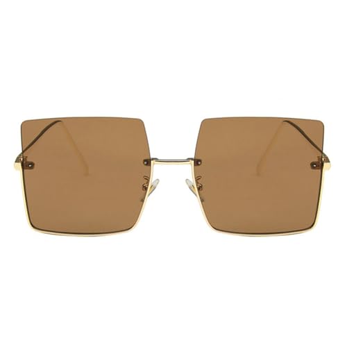 helena Trendy Rimless Square Sunglasses Womens Big Oversized Semi-Rimless Metal Frame Champagne Sunglasses for Women
