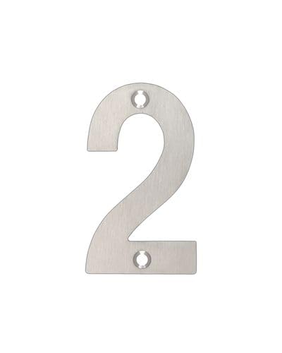 Kooples Hardware Stainless Steel Numerals – 75mm Height – Satin & Polished Finish – Self-Adhesive House Numbers for Door & Gate (Satin Stainless, Number 2)