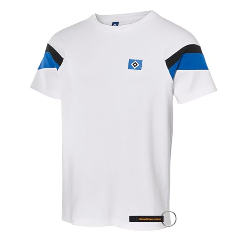 Hamburger SV HSV T-Shirt Onur Offizieller Fanartikel Weißes Shirt mit Raute & blauen Streifen 100% Bio-Baumwolle nachhaltig & bequem