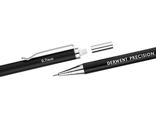 Derwent Precision Mechanical Pencil 0.7 Mm With Hb Leads And Erasers|Black